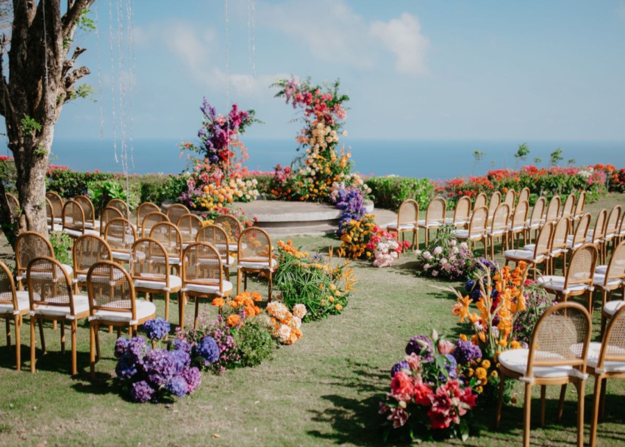 Colourful wedding arch decorated and styled by Wonderland Bali event planners