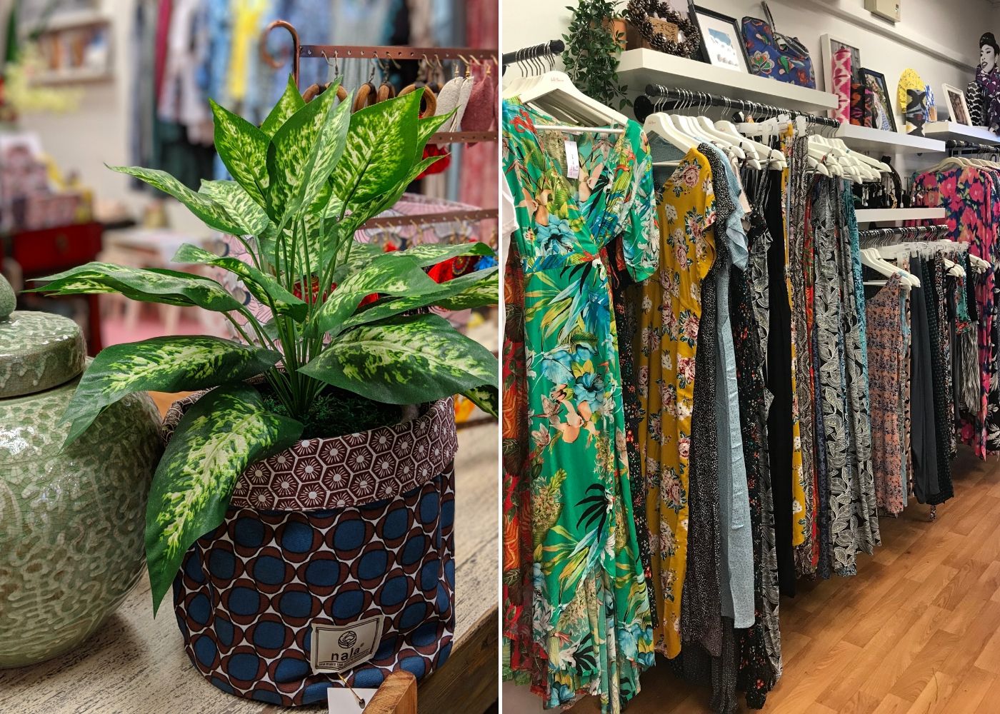 Patterned pot holder by Nala Designs and boho dresses by Indii Breeze at the WYLD Shop Joo Chiat