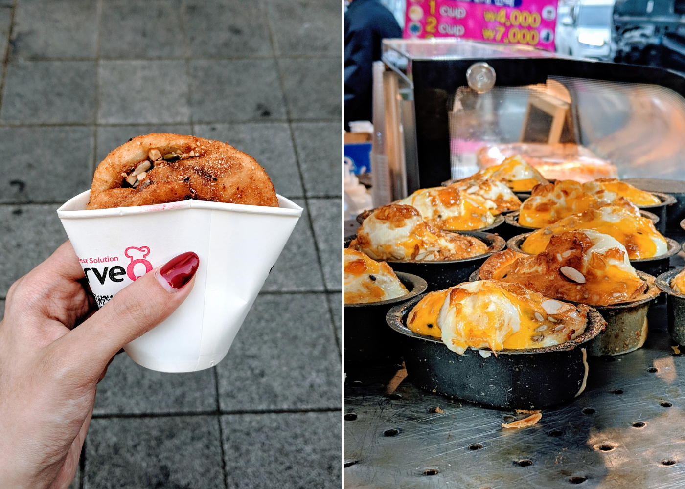 Left: Korean sweet pancake, right: egg bread.